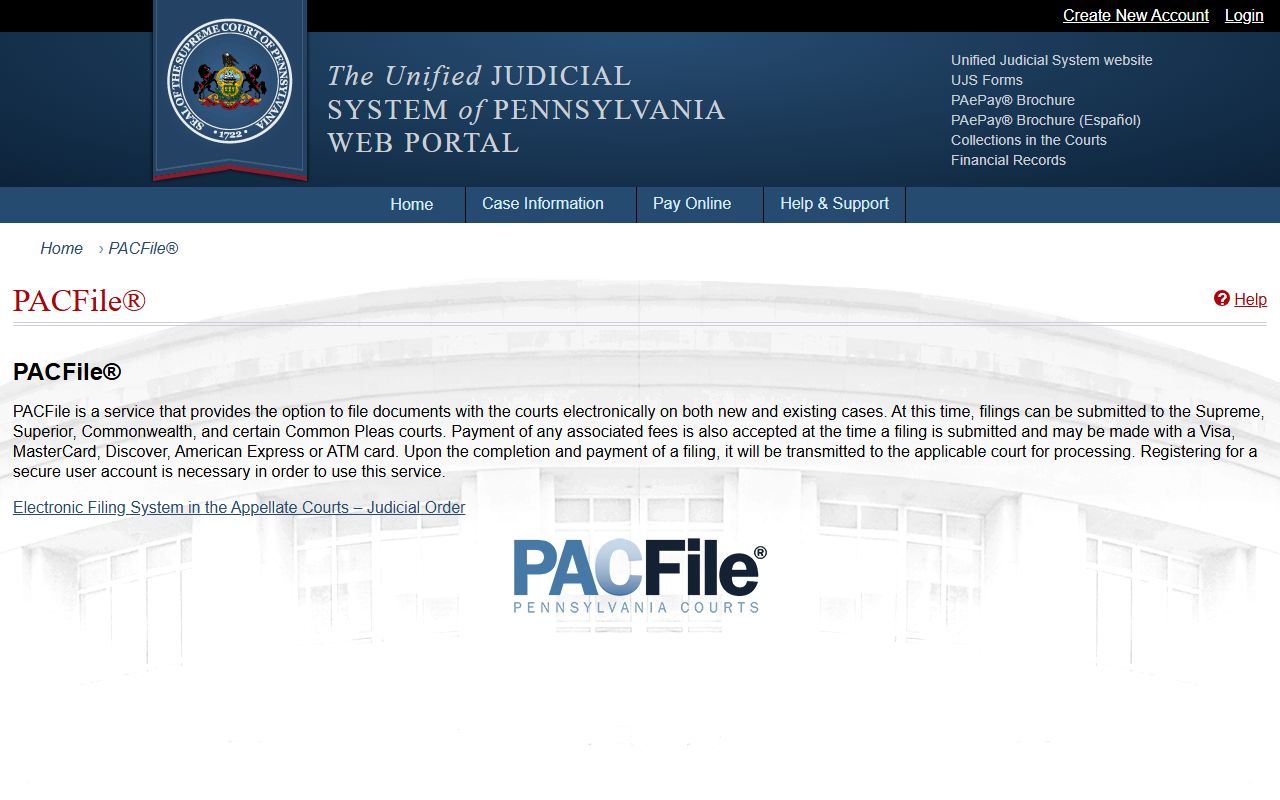 Juniata County court dockets PACFile overview on UJS portal