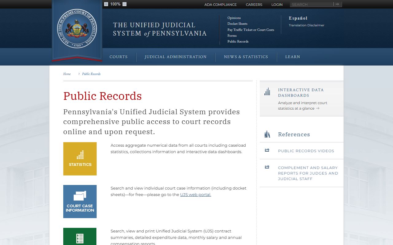 Juniata County court records public records page on Pennsylvania courts website