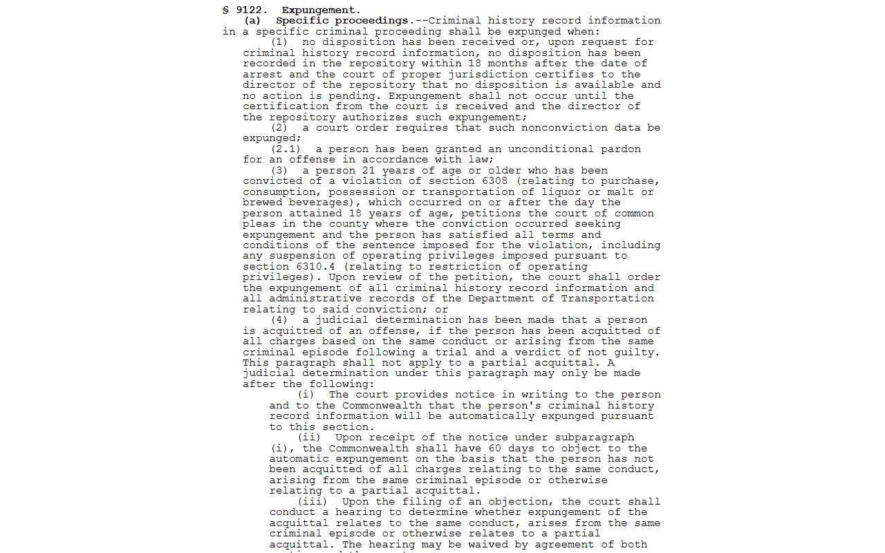 Juniata County criminal court records expungement statute