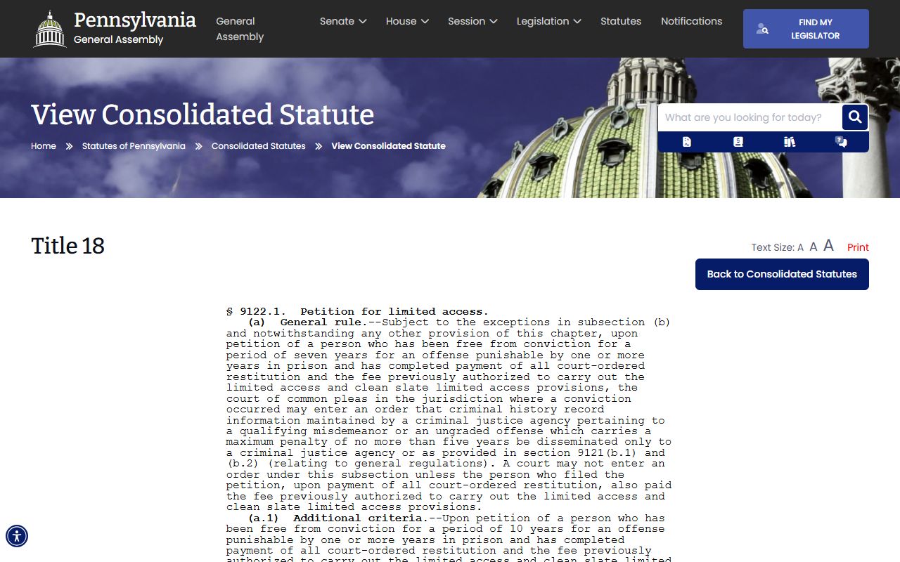 Juniata County criminal court records limited access petition statute