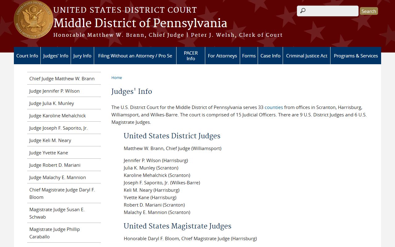 Juniata County Court of Common Pleas and federal district judge information distinction