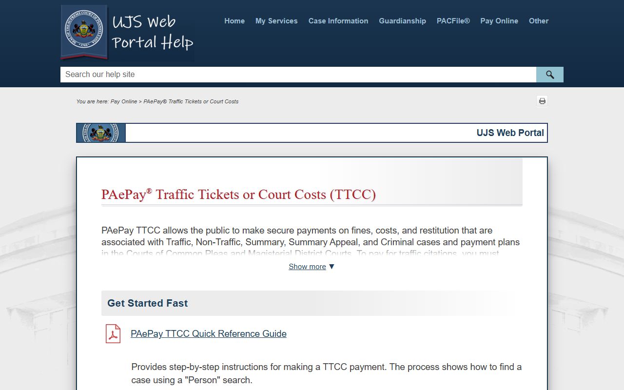 Juniata County traffic court records PAePay traffic ticket help