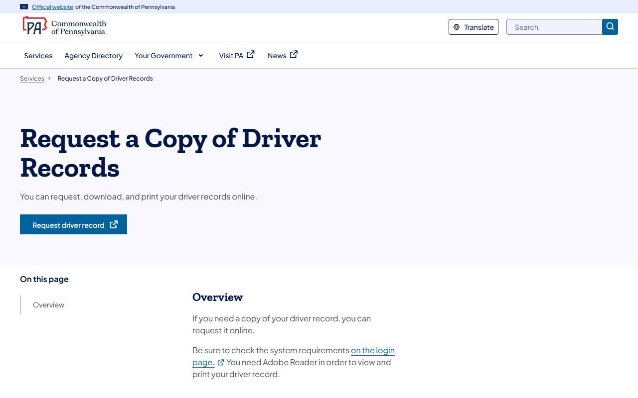 Juniata County traffic court records PennDOT driver record request